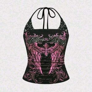 ROMWE J-Fashion Women's Y2K Punk Skeleton Print 2 In 1 Contrast Lace Halter